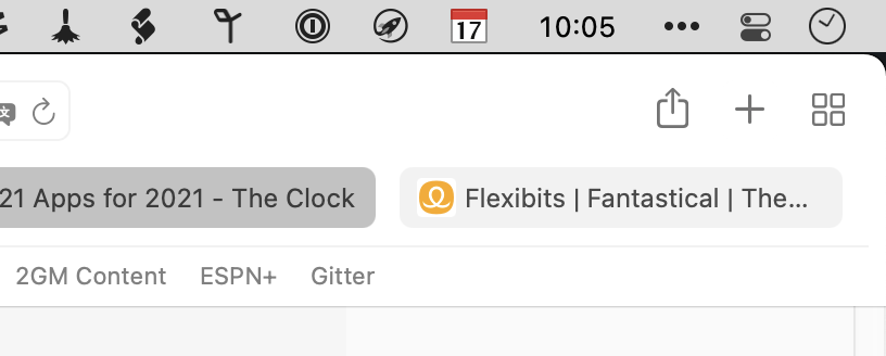 menu bar Fantastical, The Clock and default clock